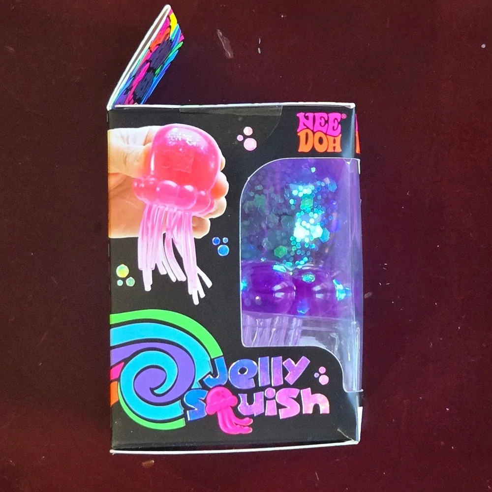 Viral Schylling NeeDoh JellySquish Purple Glitter Jellyfish Fidget Toy J